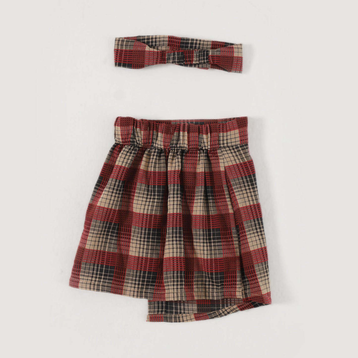 Red Plaid Skirt with Band